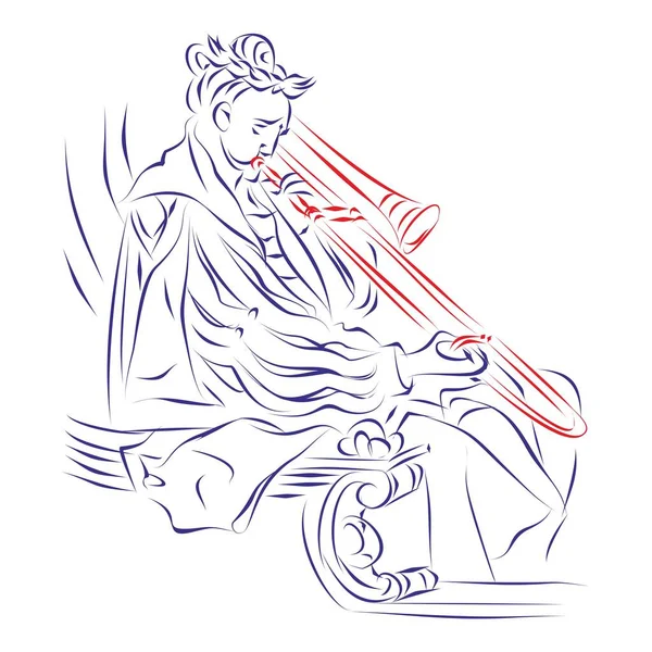 Непрерывный Рисунок Линии Портрета Ганса Нойшеля Изобретателя Тромбона Изолированного Белом Лицензионные Стоковые Иллюстрации