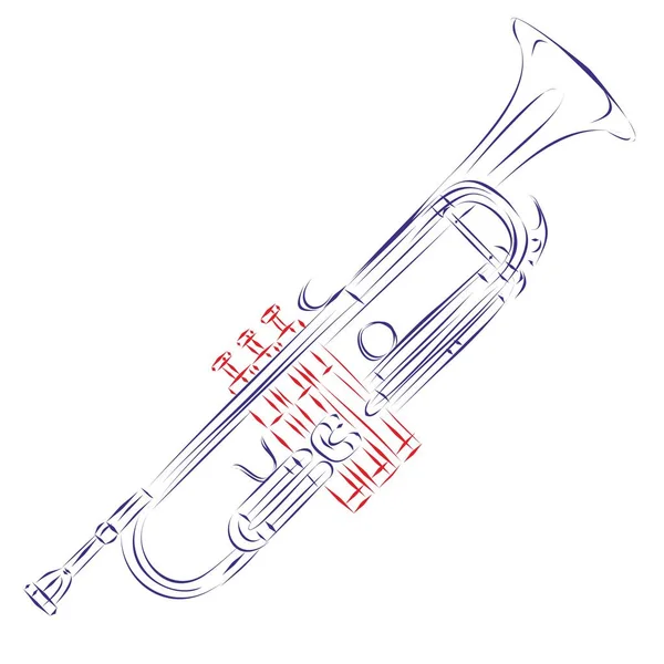 Çağdaş Bir Trompetin Kesintisiz Çizimleri Beyaza Izole Edilmiş Çizimi Vektör — Stok Vektör