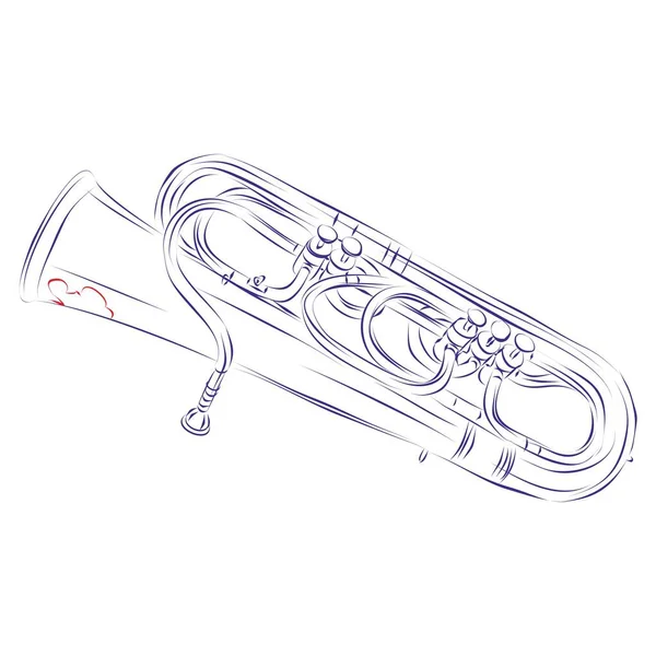 Dessin Trait Continu Tuba Moderne Isolé Sur Blanc Dessiné Main — Image vectorielle