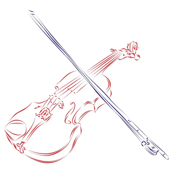 白に隔離された弓と現代のビオラの連続線画 手描きベクトルイラスト — ストックベクタ