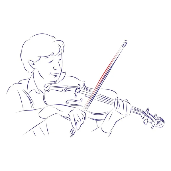 白に隔離された現代のヴィオラを演奏するミュージシャンの連続線画 手描きベクトルイラスト — ストックベクタ