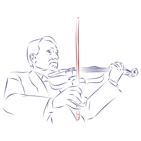 一个男人拉着一把现代小提琴的连续线条画 用白色隔开 矢量图解 — 图库矢量图片