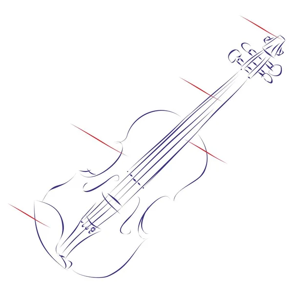 现代小提琴的连续线条绘图 带有部件指示器 用白色隔开 矢量图解 — 图库矢量图片