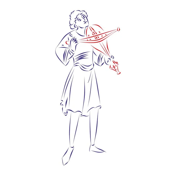 Непрерывный Рисунок Линии Средневекового Персонажа Играющего Ребек Изолированный Белом Ручной Лицензионные Стоковые Векторы