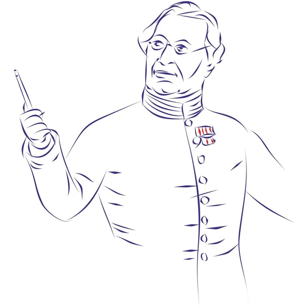 Непрерывный Рисунок Линии Портрет Иоганна Моррица Изобретателя Тубы Изолированного Белом Векторная Графика