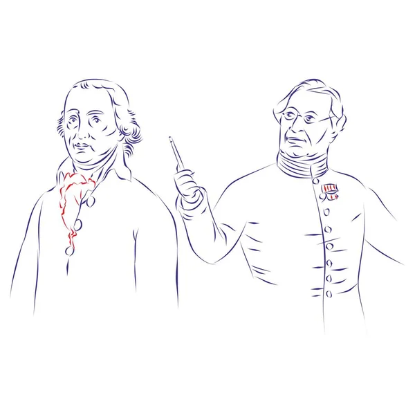 连续的线条画 韦普雷希特和约翰 莫里茨的肖像 塔巴的发明者 被白色隔离 矢量图解 免版税图库插图