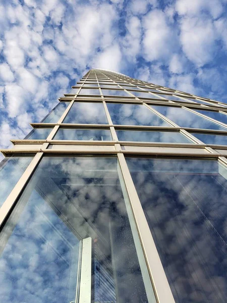 Bottom View Modern Office Building Blue Sky White Clouds Sunny Royalty Free Stock Images