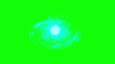 Yeşil ekranda, dinamik enerji ve akışkan hareketle parlayan ve sıçrayan nesne. VFX ve dijital tasarımlar için ideal.