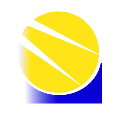 Beyaz çizgileri olan sarı bir daire ve altta mavi bir eğri beyaz arkaplan grafik tasarımı