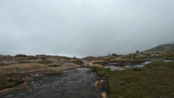 Hiking Andringitra National Park Madagascar Misty Fogy Mountain Landscape Trail — Wideo stockowe