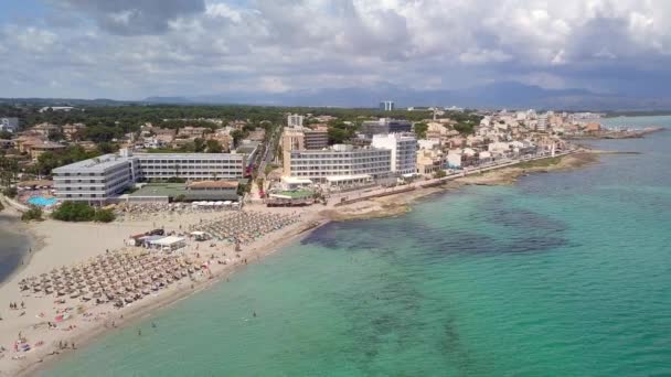 Paisaje Urbano Playa Drone Panorama Del Paisaje Can Picafort Islas — Vídeos de Stock