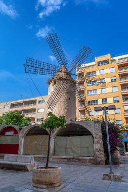 Palma de Majorca yel değirmenleri, Molins del carrer Endüstrisi, Palma de Mallorca, Balear Adaları İspanya.