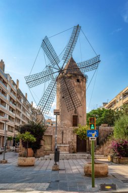 Palma de Majorca yel değirmenleri, Molins del carrer Endüstrisi, Palma de Mallorca, Balear Adaları İspanya.