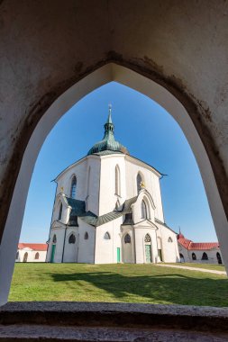 Zelena Hora 'daki Nepomuk' lu Aziz John Kilisesi, yeşil tepe, UNESCO Dünya Mirası Alanı, Zdar nad Sazavou, Çek Cumhuriyeti. Orta Avrupa 'da Barok Gotik mimarisi