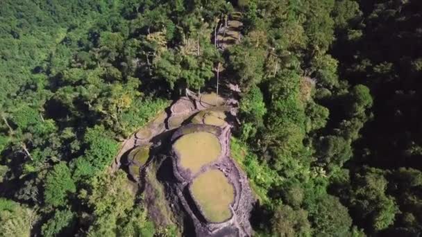 Приховані Стародавні Руїни Цивілізації Тейрона Сьюдад Пердіда Центрі Колумбійських Джунглів — стокове відео