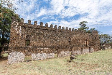 Royal Fasil Ghebbi Sarayı, Gondar Kale Şehri, Etiyopya. İmparator Fasilides tarafından kuruldu. İmparatorluk kalesi kompleksine Afrika 'nın Camelot' u denir. Afrika mimarisi. UNESCO Dünya Mirası Alanı.