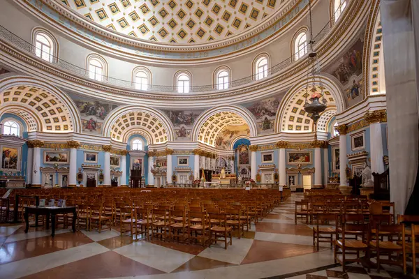 stock image Interior of the monumental parish church of St Mary dedicated to the Assumption of Our Lady, known as the Mosta Rotunda or Mosta Dome, Cultural heritage of Malta