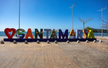 Santa Marta landmark, Colombia, A colorful Santa Marta sign welcomes visitors to the Colombian Caribbean coast. clipart