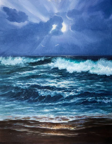 Original Oil Painting Ocean Waves Canvas Modern Impressionism Modernism Marinis Stock Picture