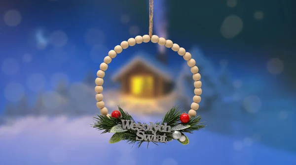 Grinalda Natal Com Inscrição Polonesa Feliz Natal Wesolych Swiat Paisagem — Fotografia de Stock