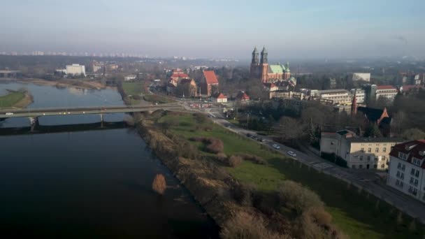 Ostrow Tumski Nin Hava Manzarası Havariler Katedrali Peter Paul Pozna — Stok video