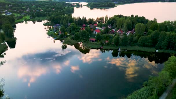 Widok Lotu Ptaka Jezioro Wulpinskie Zatokę Majdy Zachodzie Słońca Słynny — Wideo stockowe