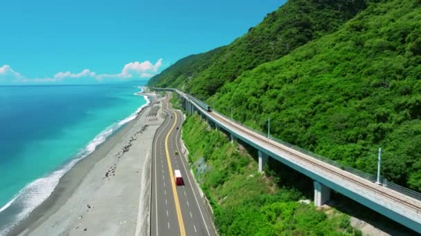 Вигляд Літака Залізницю Південно Східної Залізниці Березі Тайтуна Тайвань — стокове відео