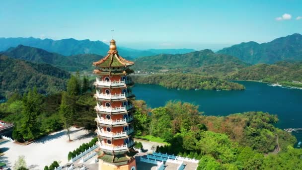 Luftaufnahme Der Insel Lalu Sonnenmondsee Taiwan — Stockvideo