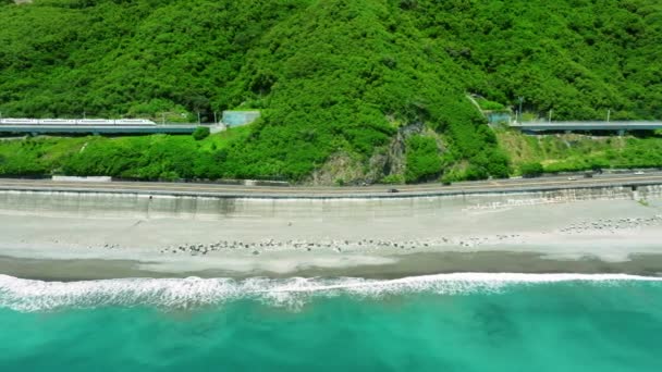Widok Lotu Ptaka Kolej South Link Railway Wybrzeżu Taitung Tajwan — Wideo stockowe