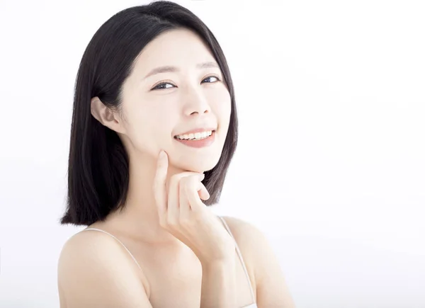 Närbild Asiatisk Ung Skönhet Ansikte Med Ren Fräsch Hud — Stockfoto