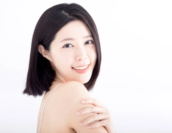 Närbild Vacker Asiatisk Ung Kvinna Ansikte Med Ren Fräsch Hud — Stockfoto