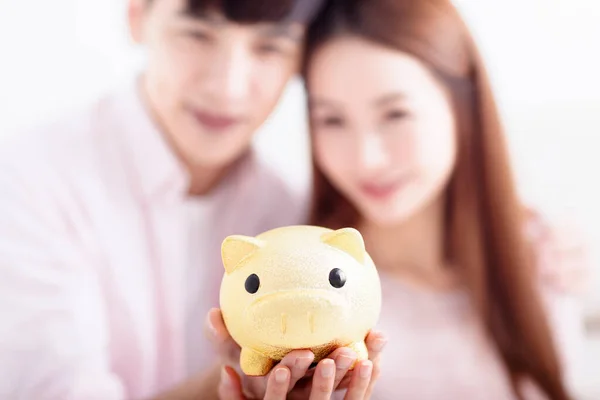Happy Couple Holding Piggybank Making Savings Future — Stock Photo, Image
