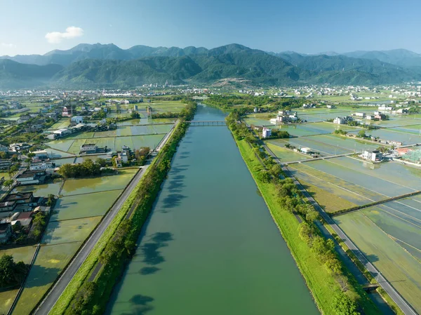Vista Aérea Del Río Dongshan Condado Yilan Taiwán — Foto de Stock