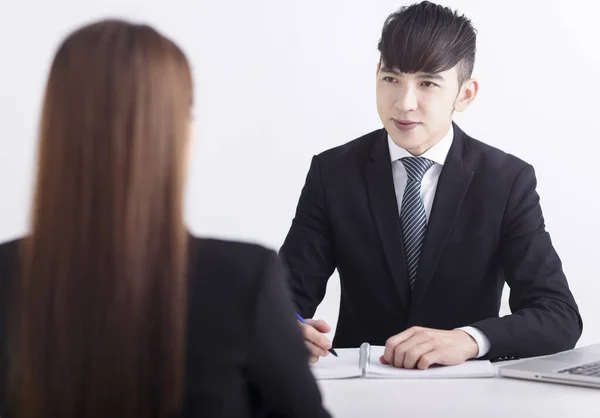 Business Manager Interviewing Young Women Job Applicant Office — Stock Photo, Image