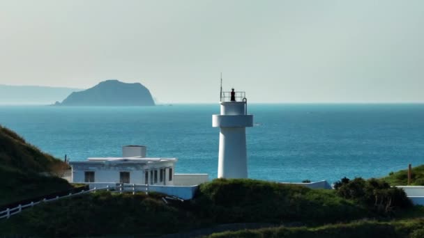 Widok Powietrza Latarnię Morską Bitou Cape Tajwan — Wideo stockowe