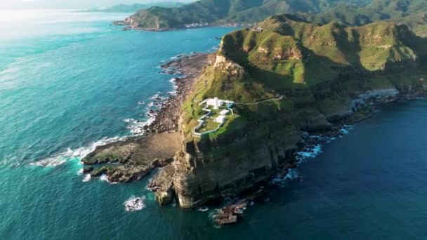 Widok Powietrza Latarnię Morską Bitou Cape Tajwan — Wideo stockowe