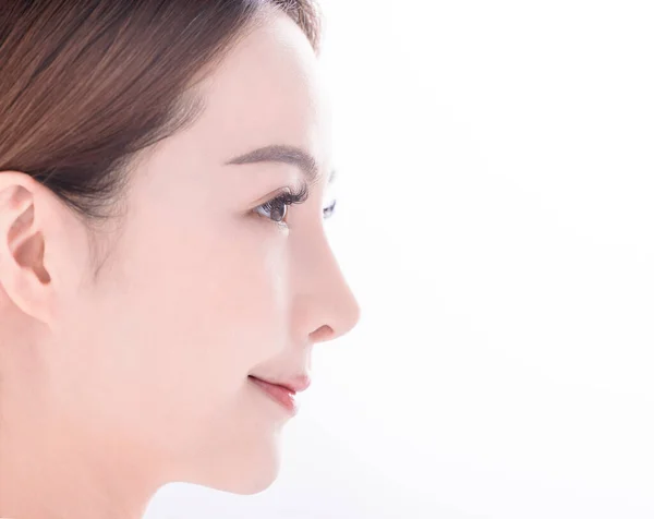 Zijaanzicht Van Jonge Aziatische Vrouw Met Schone Frisse Huid Witte — Stockfoto