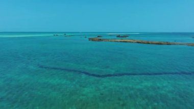 Penghu, Tayvan 'daki taştan gelgit Weir' ların hava manzarası..