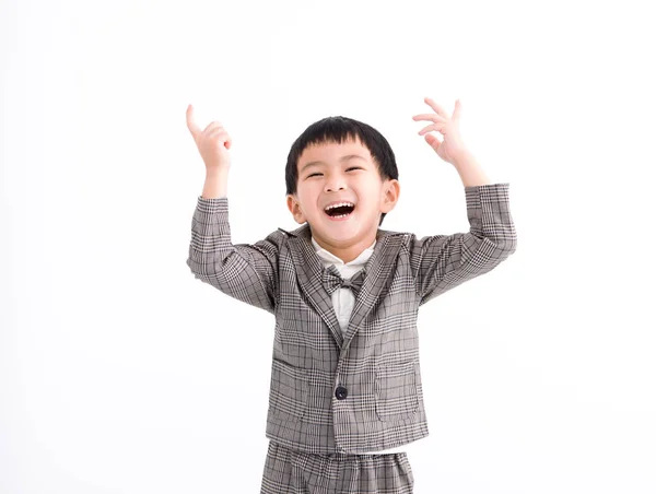 Счастливый Азиатский Мальчик Изолирован Белом — стоковое фото