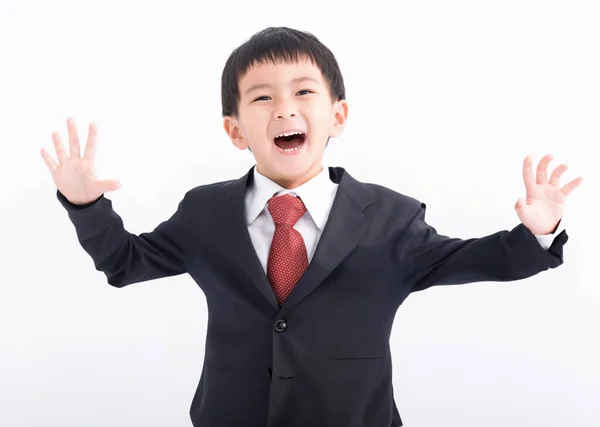 Happy Boy Suit Isolated White Background — Zdjęcie stockowe