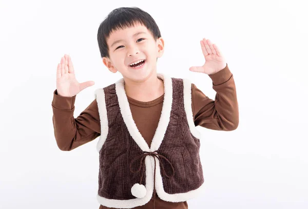 白人に孤立した幸せなアジアの少年 — ストック写真