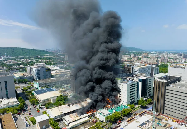 Vue Aérienne Incendie Dans Bâtiment Industriel Ville — Photo