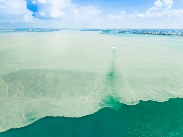 Aerial View Dirty Oily Stain Pollution Coast Sea — Stock Photo, Image