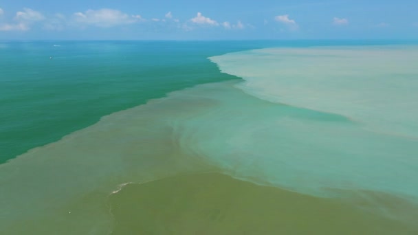 Luchtfoto Van Vuile Olieachtige Vlek Vervuiling Zee — Stockvideo