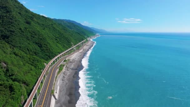 Letecký Pohled Pobřeží Dálnice Taitung Tchaj Wan — Stock video