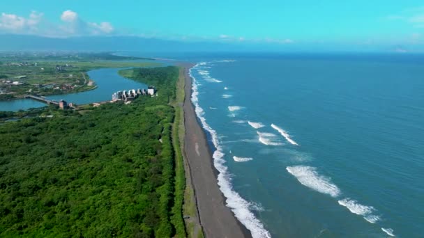Aerial View Yilan Coastline Beach Taiwan — Stockvideo