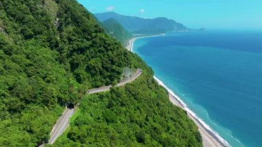 Aerial view of Suhua Highway in Taiwan.