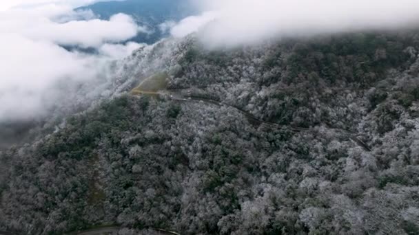 Pemandangan Udara Jalan Gunung Musim Dingin — Stok Video