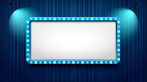 Театральний Кінотеатр Знак Блакитних Шторах Прожектором Анімація — стокове відео