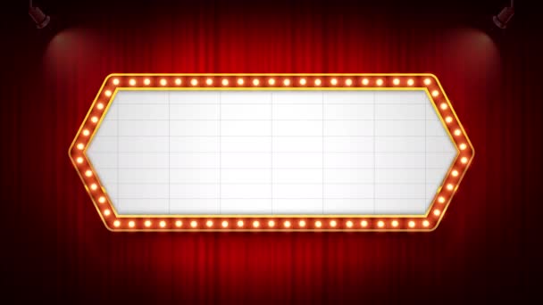 Sinal Cinema Teatro Hexágono Cortinas Tema Cor Vermelha Com Holofotes — Vídeo de Stock